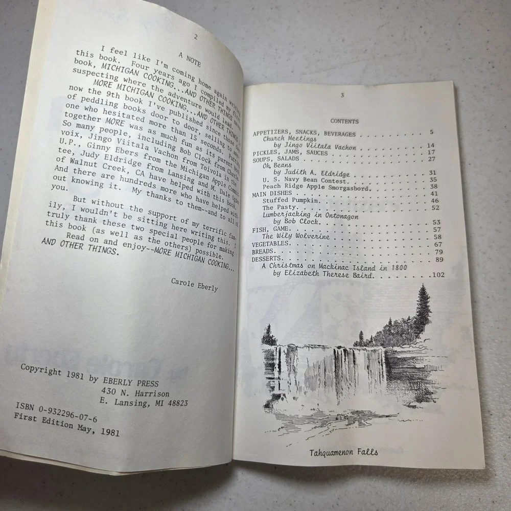 More Michigan Cooking and Other Things Carole Eberly 1st Ed 1981 Fayette Detroit